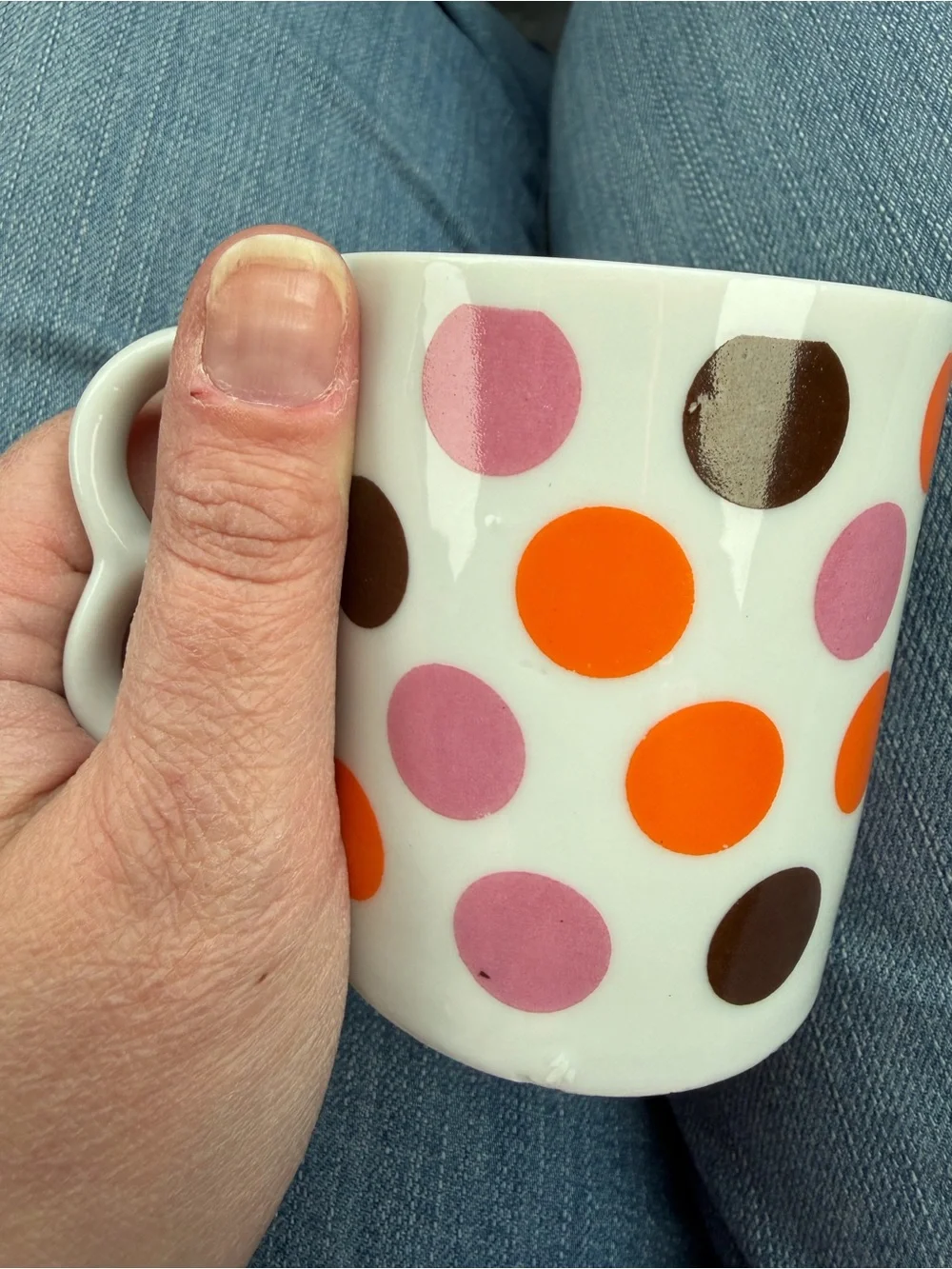 Vintage 1970s Westwood Carnival Mug Polka Dot Heart Handle Handcrafted Japan